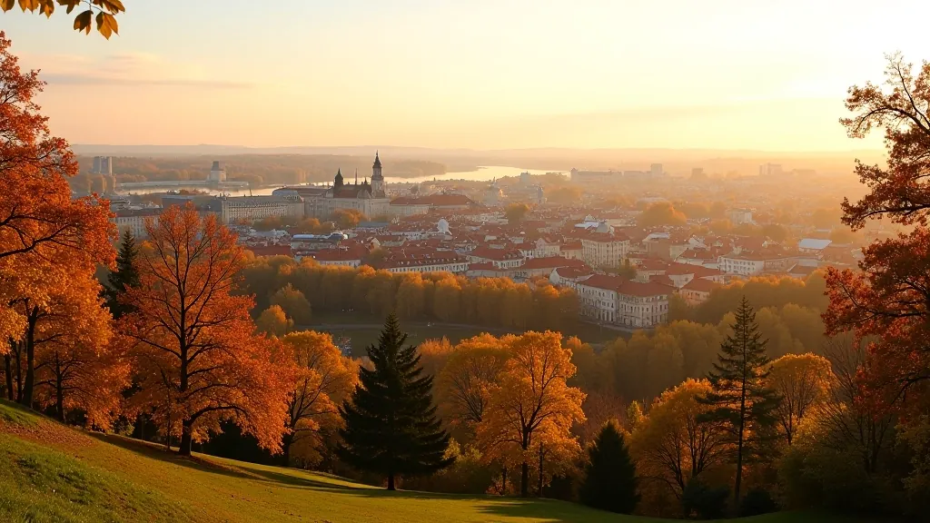 Scenic view from Bastejkalns ramparts overlooking Riga old town